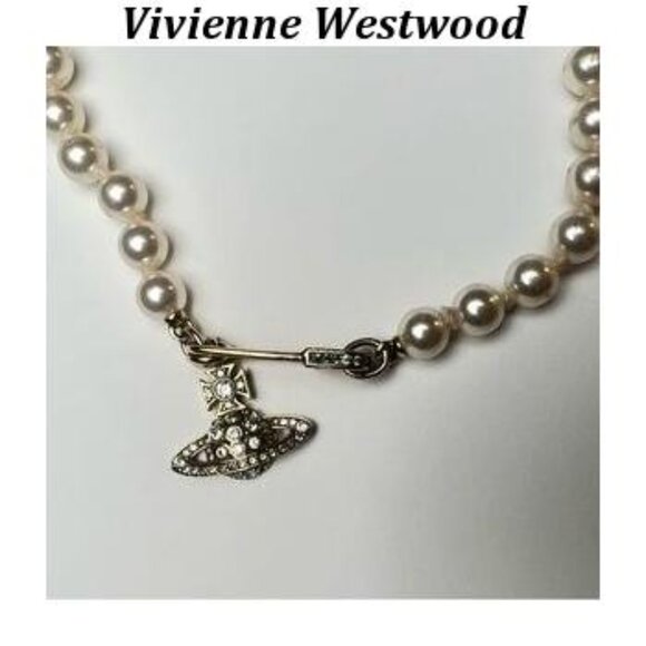 VIVIENNE WESTWOOD Bas Relief Orb mini silver-toned brass and pearl necklace. New - Picture 3 of 5